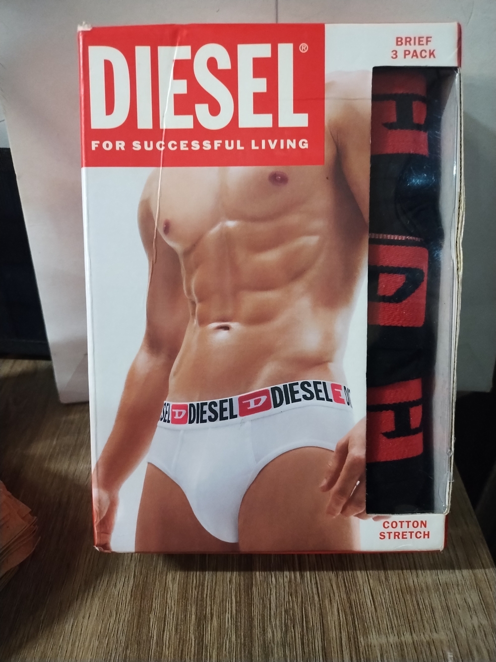 Diesel White Men’s Cotton Stretch Briefs with Logo Waistband (3-Pack)